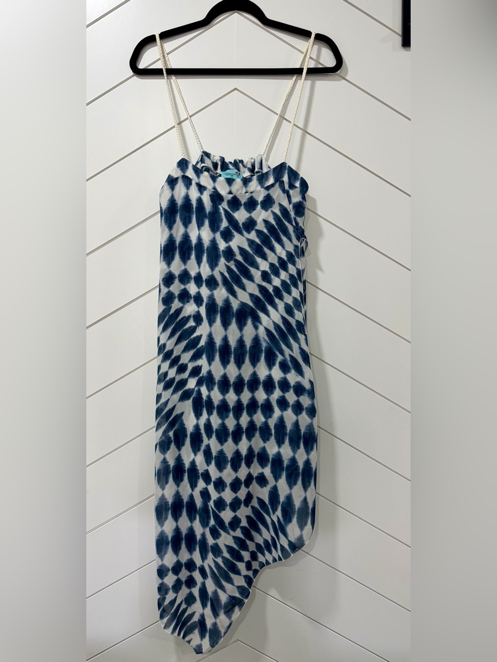 Letarte Handmade Blue White Ikat Handkerchief Swim Pool Beach Cover Up Dress S